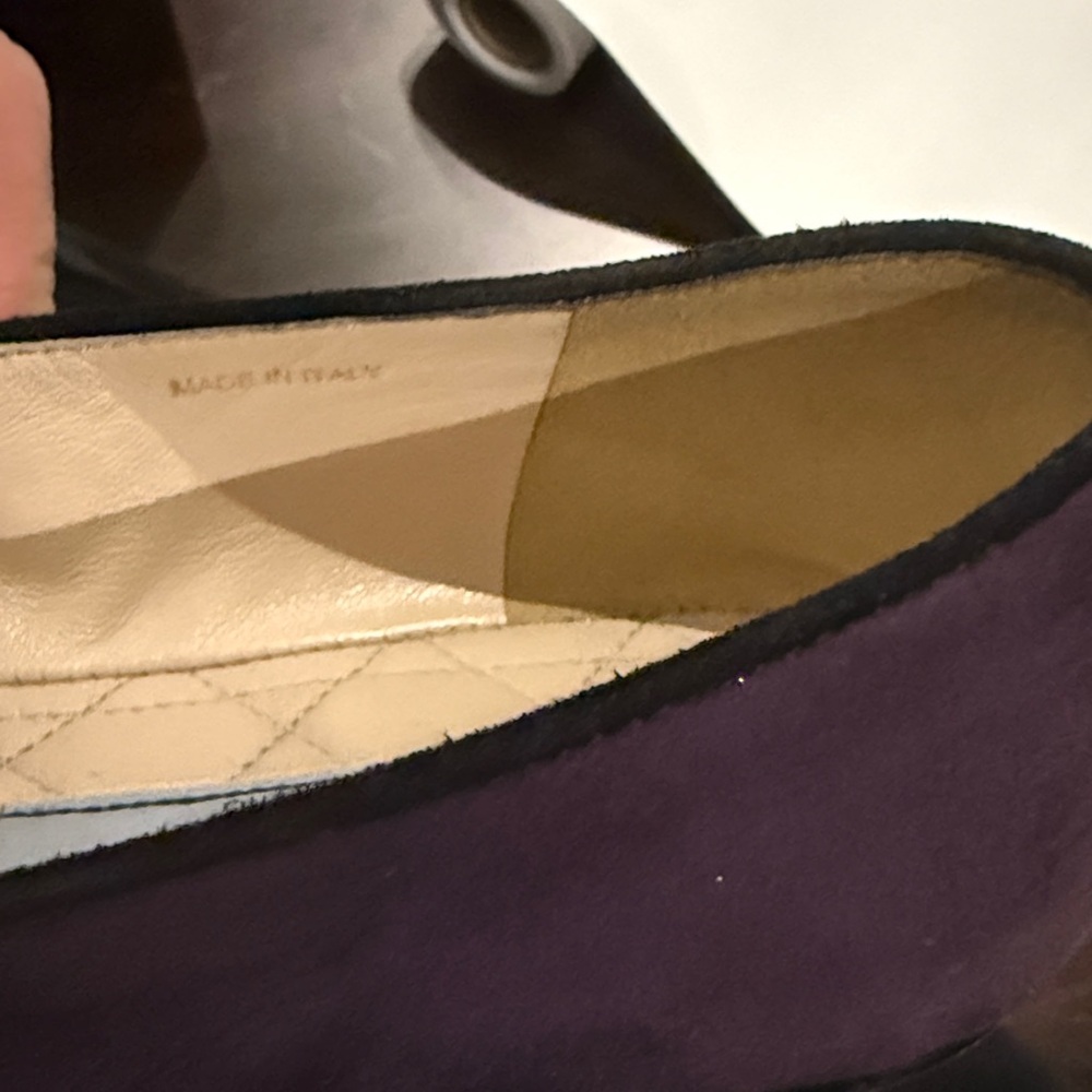 Prada Women's Deep Purple Suede Flats with Bow with Gold Prada accents - Picture 12 of 13